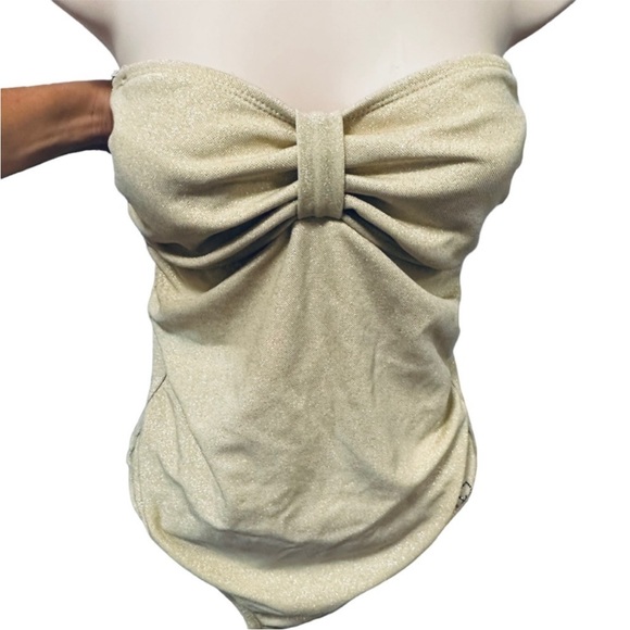 St. John’s Swim Goddess Bandeau Strapless one-piece swimsuit gold shimmer Sze 10 - Picture 2 of 11
